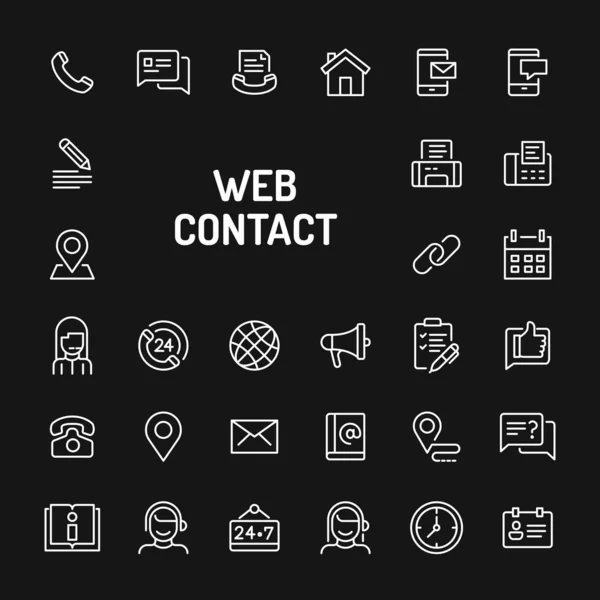 Contacto Web e Internet Juego de iconos de línea simple — Vector de stock