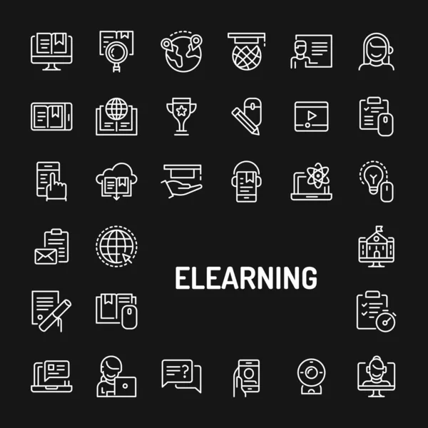 E-learning e treinamento on-line Conjunto de ícones de linha simples — Vetor de Stock