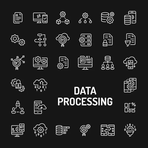 Processamento de dados Conjunto de ícones de linha simples —  Vetores de Stock