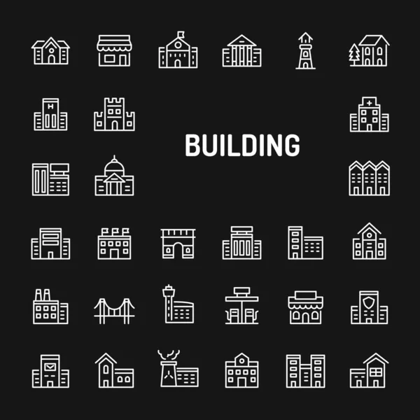 Edificios & Arquitecturas Simple Line Icon Set — Vector de stock