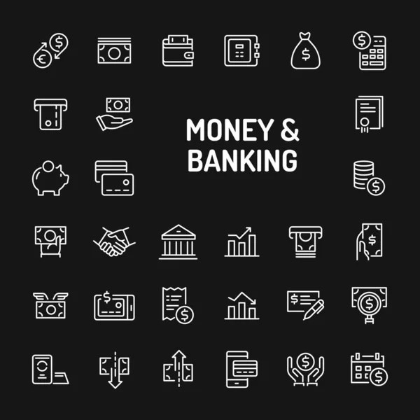 Χρήμα & τραπεζικό απλό σύνολο εικονιδίων γραμμής — Διανυσματικό Αρχείο