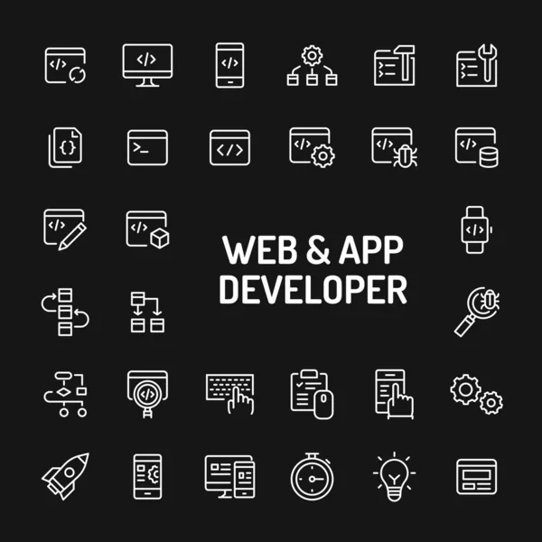 Desarrollador Web & App Simple Line Icon Set — Vector de stock