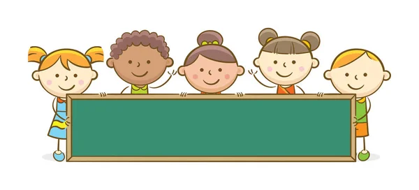 Kids With Chalkboard — Stock Vector