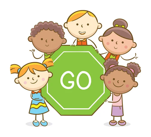Niños con Go Sign — Vector de stock