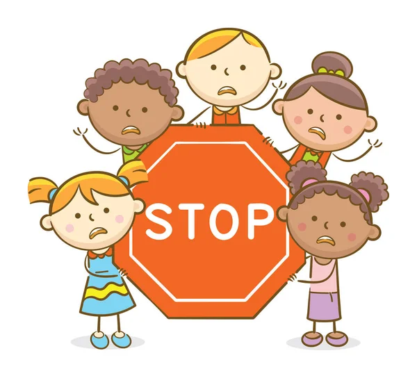 Niños WIth Stop SIgn — Vector de stock