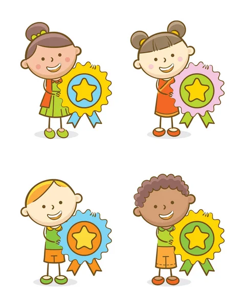 Set of Kids With Medalion Royalty Free Stock Vectors