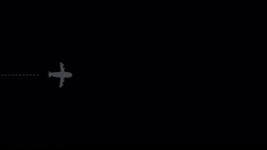 Yanlamasına uçan bir uçak siluetinin animasyon videosu. Alfa kanallı döngü / ile.