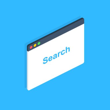 İzometrik tarayıcı penceresi. Düz stil içinde örümcek ağı kaş. Pencere kavramı Internet tarayıcısı. Mockup ekran tasarımı. Vektör illüstrasyon kavramı.