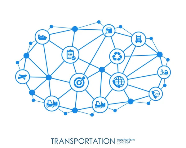 統合された輸送は、概念を対話します。グラフィック デザイン ドットとライン システムを接続します。トラフィック、ナビゲーション サービスの抽象的な背景は。ベクトル Infograph. — ストックベクタ