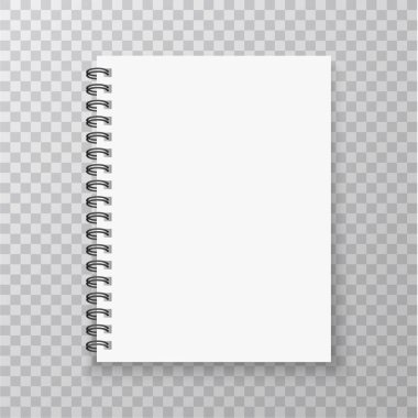 Gerçekçi defter mockup. Defterini Metalik Gümüş sarmal ile. Alay kadar gölge ile boş. Vektör çizim.