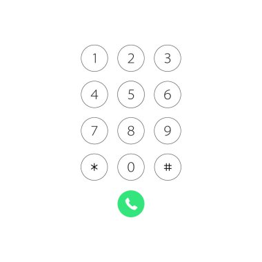 İçin telefon numaraları ile tuş takımı. Kullanıcı arabirimi tuş takımı için smartphone. Vektör çizim şablonu.