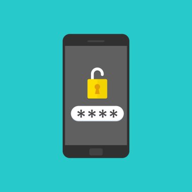 Kilidi parola kabarcık bildirerek smartphone telefon ekran açık kilit ve parola alanı ile.