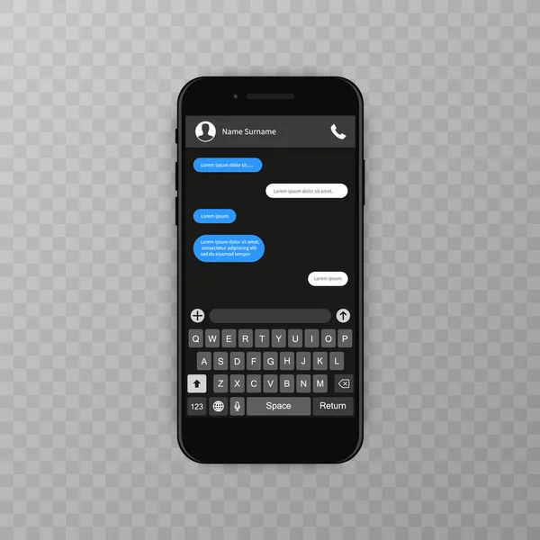 Concept de réseau social. Gabarit vide. Fenêtre de messager. Concept Chating et messagerie. Modèle d'application de chat whith clavier mobile. Illustration vectorielle Message . — Image vectorielle