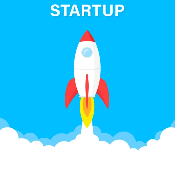 Startup business concept, rocket or rocketship launch, idea of successful business project start up,innovation strategy, boost technology, vector illustration creative background. — Stock Vector