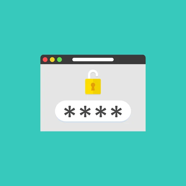 在浏览器窗口矢量插图中打开锁定的密码字段, 登录或登录。解锁密码气泡通知. — 图库矢量图片