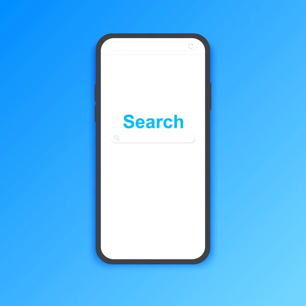 Smartphone avec navigateur Web et barre de recherche à l'écran. Utilisation d'Internet mobile, recherche sur le concept d'Internet pour le site Web, bannière Web . — Image vectorielle