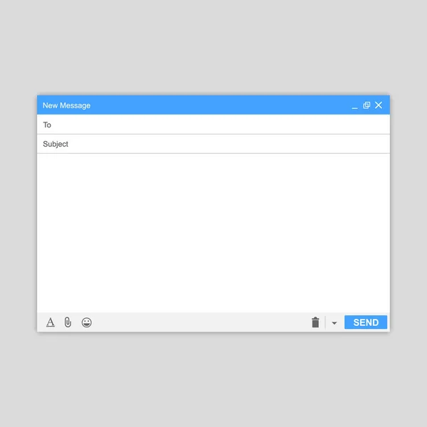 E-Mail-Nachricht leeres Fenster der E-Mail, Vorlage. E-Mail leere Vorlage Internet-Mail-Frame-Schnittstelle für E-Mail-Nachrichten. Benutzeroberfläche Web-Panel senden. Vektorillustration. — Stockvektor