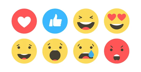 Conjunto de ícones emoji. Rostos engraçados com emoções diferentes. Ícones de estilo plano Emoji no fundo branco. Reações nas redes sociais Ilustração vetorial . — Vetor de Stock