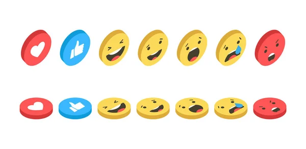 Набір Ізометричний emoji піктограм. Смішні пики з різними емоціями. Emoji плоских стиль піктограми на білому тлі. Соціальні медіа реакції Векторні ілюстрації. — стоковий вектор