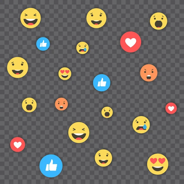Як і серце і emoji ікон. Живуть потокове відео, чат, любить emoji. Чуйними Emoji реакції. Соціальних мереж синій великий палець вгору як і червоний серце web кнопки. Векторні illustaration. — стоковий вектор