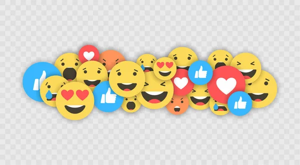 Som och hjärta och emoji ikoner. Levande ström video, chatt, gillar, emoji. Inkännande Emoji reaktioner. Sociala nät blå tummen upp som och röda hjärtat web knappar. Vector illustaration. — Stock vektor
