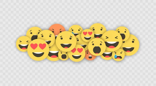 Set ikon emoji. Wajah lucu dengan emosi yang berbeda. Gaya ikon Emoji datar. Reaksi media sosial. Vektor ilustrasi. Terisolasi pada latar belakang transparan . - Stok Vektor