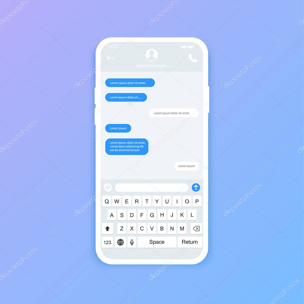 Chat interface. Sms messages. Speech bubbles. Short message service bubbles. Flat interface Vector illustration.