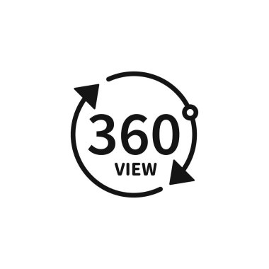 360 derecelik izleme vektör arka plandan izole simgeler daire içine alın. Döndürme veya 360 derece panoramalar göstermek için işaretler oklarla. Beyaz arka plan üzerinde izole vektör çizim.