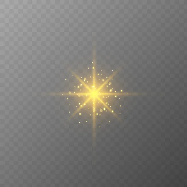 Explosión estelar, efecto de luz brillante transparente. Estrella reventó con destellos. Efecto de luz brillante con rayos y partículas de brillo. Sobre fondo transparente . — Vector de stock