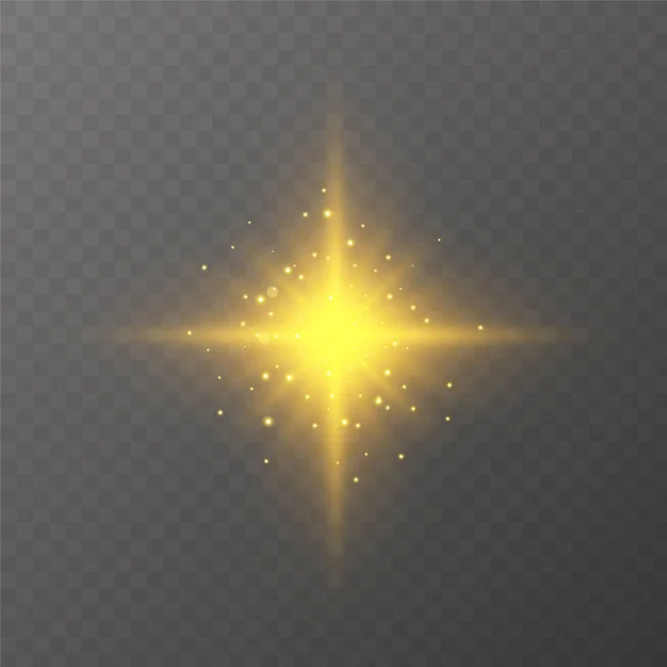 Explosión estelar, efecto de luz brillante transparente. Estrella reventó con destellos. Efecto de luz brillante con rayos y partículas de brillo. Sobre fondo transparente . — Vector de stock