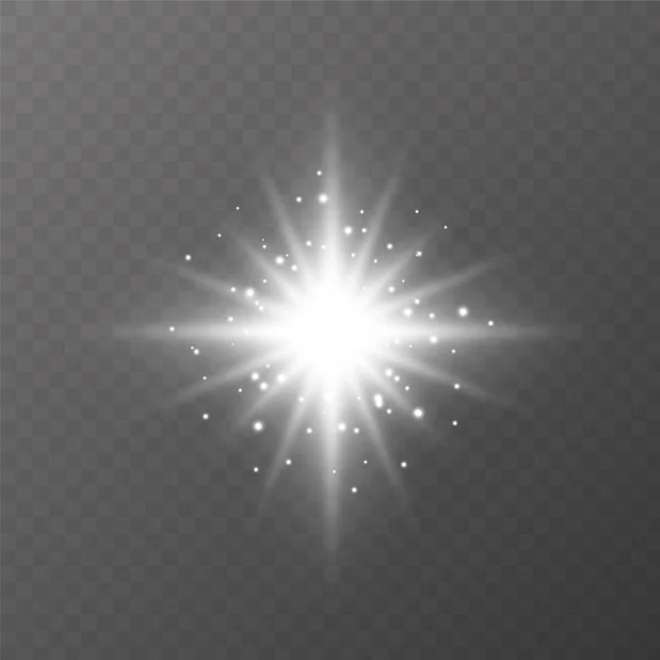 Explosión estelar, efecto de luz brillante transparente. Estrella reventó con destellos. Efecto de luz brillante con rayos y partículas de brillo. Sobre fondo transparente . — Vector de stock