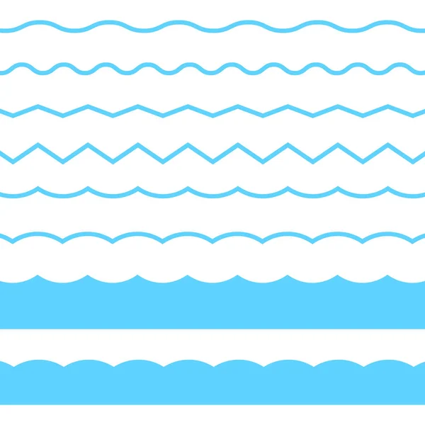 Ornamento de onda linha azul. Ícones de onda azul vetorial definidos no fundo branco. Vetor sem costura onda marinha decoração . — Vetor de Stock