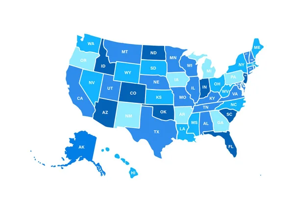 Mapa en blanco similar de EE.UU. aislado sobre fondo blanco. Estados Unidos de América EE.UU. país. Plantilla vectorial para sitio web, diseño, portada, infografías. Ilustración gráfica. — Vector de stock