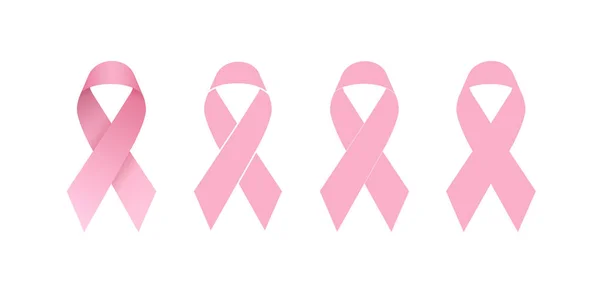 Cancro da mama mês de outubro conscientização. Fitas cor-de-rosa. Dia mundial do cancro. Fita de consciência rosa brilhante. Coleção de símbolos de consciência de câncer de mama. Ilustração vetorial . —  Vetores de Stock