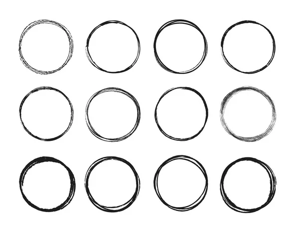 Set hand drawn circle line sketch set. Circular scribble doodle round circles for message note mark design element. Vector illustration on background. — Stock Vector