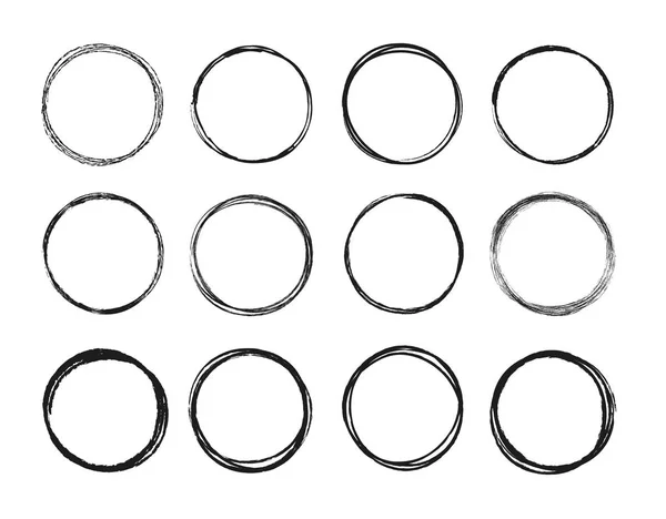 손으로 그린 서클 라인 스케치 세트를 설정 합니다. 원형 낙서 낙서 메시지 참고 마크 디자인 요소에 대 한 라운드 원. 배경에서 벡터 일러스트 레이 션. — 스톡 벡터