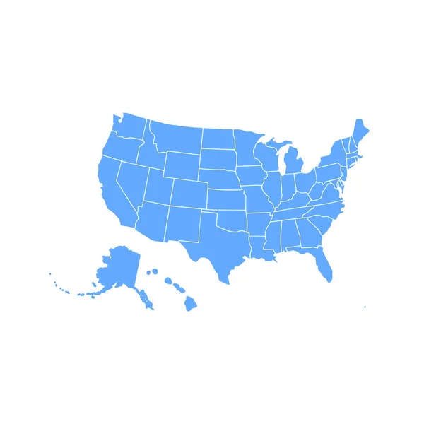 Mapa en blanco similar de EE.UU. aislado sobre fondo blanco. Estados Unidos de América país. Plantilla vectorial para sitio web, diseño, portada, infografías. Ilustración gráfica. — Vector de stock