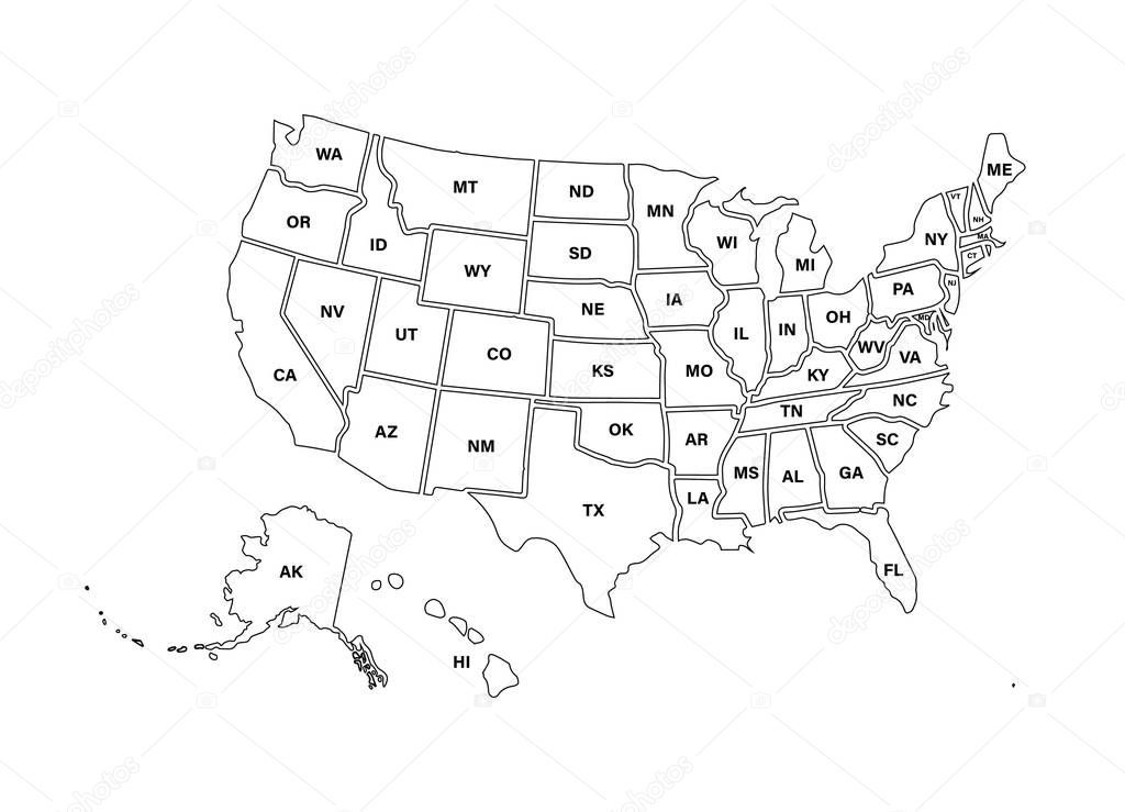 Blank similar USA map isolated on white background. United States of America usa country. Vector template usa for website, design, cover, infographics. Graph illustration.