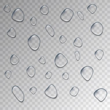 Water droplets. Set of realistic water droplets on the transparent background. Vector illustration. clipart