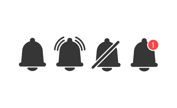 Conjunto de iconos de campana de notificaciones con campana y diferentes elementos. Para el mensaje de la bandeja de entrada. Ilustración vectorial moderna, diseño plano . — Archivo Imágenes Vectoriales