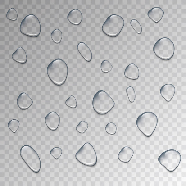 Капли воды. Набор реалистичных капель воды на прозрачном фоне. Векторная иллюстрация
.