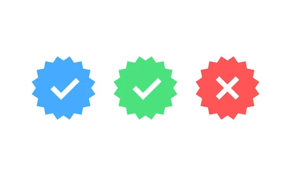 Goedgekeurde pictogram. Profiel verificatie. Accepteren badge. Kwaliteit pictogram. Selectievakje is ingeschakeld. Sticker met de teek. Vectorillustratie. — Stockvector