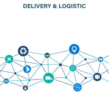 Dağıtım ve lojistik kavramı. Hızlı teslimat. Web simge seti. Lojistik, Servisi, nakliye, dağıtım, taşıma, Pazar kavramları. Vektör çizim.