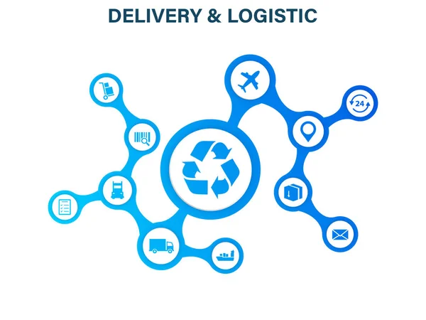 Levering en logistiek concept. Express levering. Web pictogramserie. Logistiek, service, verzending, distributie, vervoer, markt concepten. Vectorillustratie. — Stockvector