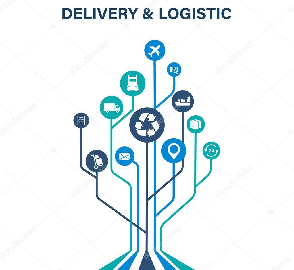 Delivery and Logistics concept. Express Delivery. Web icon set. Logistic, service, shipping, distribution, transport, market concepts.Vector illustration.