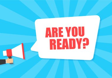 Megafon tutan erkek el ile hazır konuşma balonu vardır. Hoparlör. Banner pazarlama ve reklam iş için. Vektör çizim.