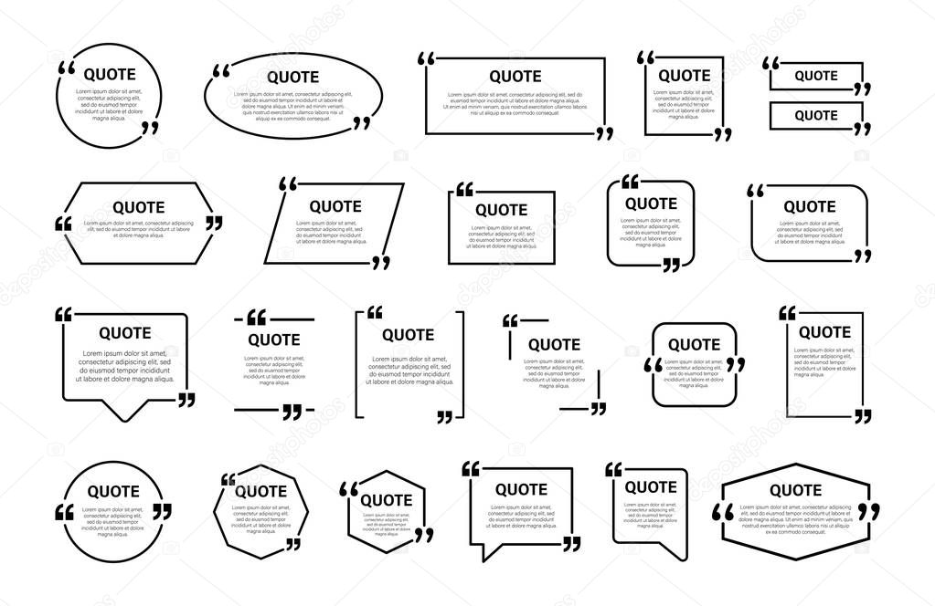 Quote box frame, big set. Texting quote boxes. Blank template quote text info design boxes quotation bubble blog quotes symbols. Creative vector banner illustration.