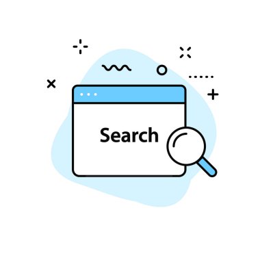 Web simgelerini satır stilinde arayın. Seo analitiği, Dijital pazarlama veri analizi, Çalışan Yönetimi. Vektör çizimi.