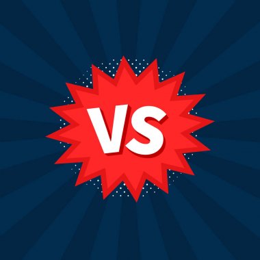 Versus Vs harfleri, düz çizgi roman tarzı tasarımda arka planlarla savaşıyor. Vektör çizimi.