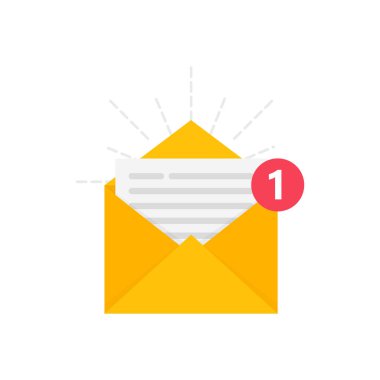 Beyaz bir arka plan üzerinde yeni ileti simgesi. Vektör çizim.